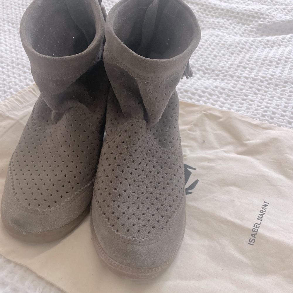 Isabel Marant suede tassel hidden wedge bootie